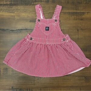Oshkosh Baby Overall Dress 24 Months Infant Girl Red White Striped Heart Pocket